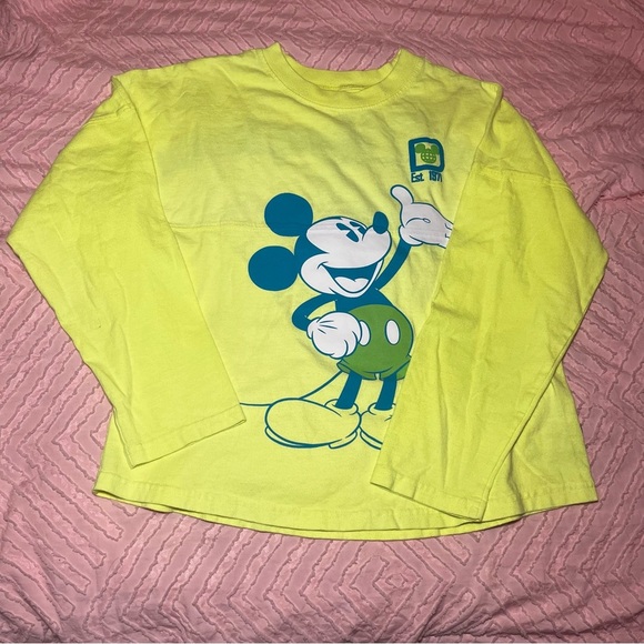 Disney By Spirit Jersey Kids Highlighter Yellow Long Sleeve Mickey Mouse XL - Picture 1 of 8